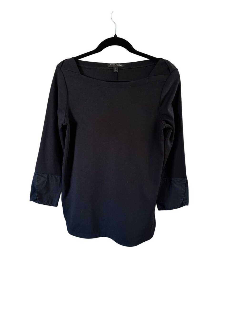 Banana Republic Womens S Black 3/4 Sleeve Stretch Top Viscose Blend Pullover